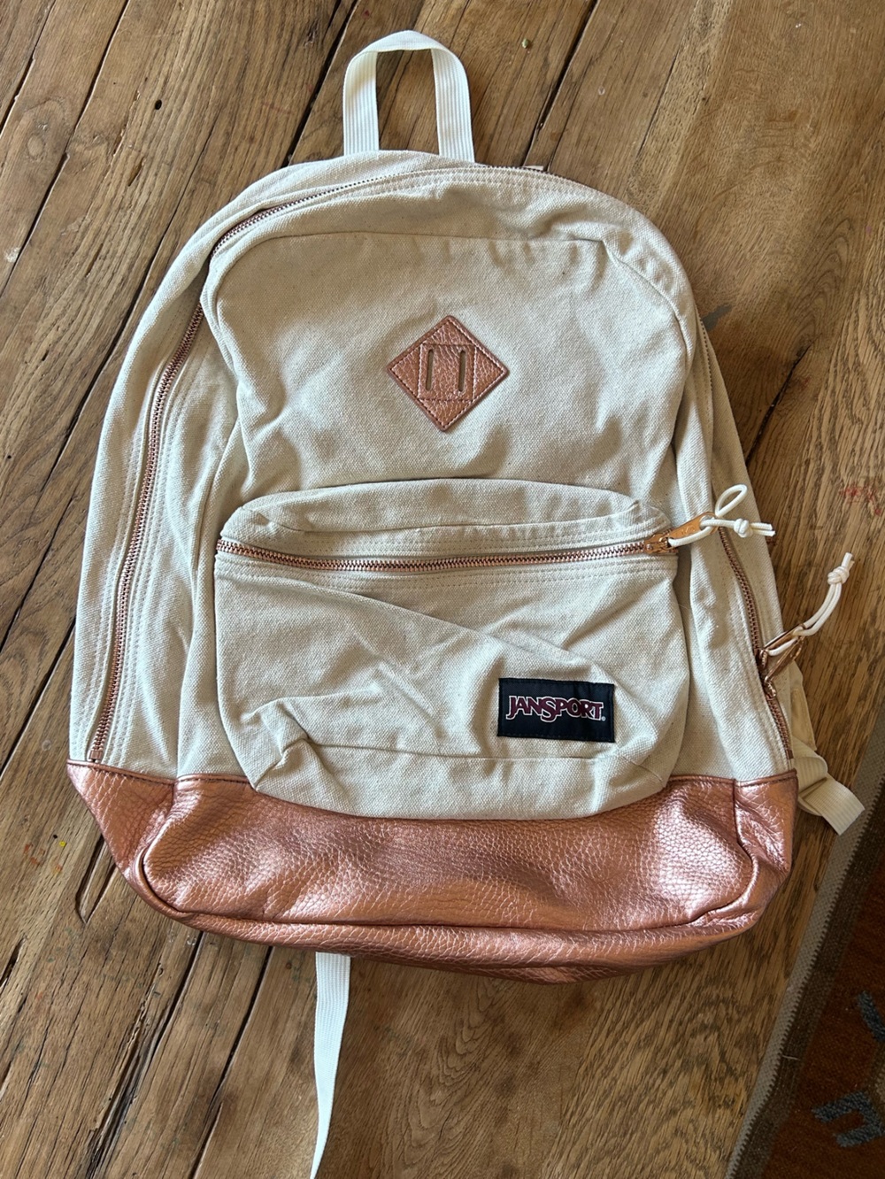 Jansport Cream Backpack with Rose Gold Accents